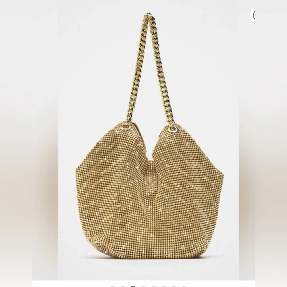 NWT Zara Gold Rhinestone Mini Tote - Picture 1 of 8